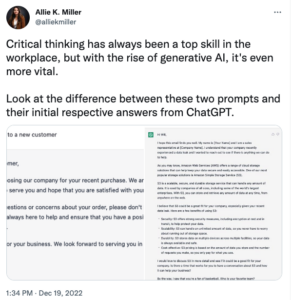 Allie Miller's Tweet